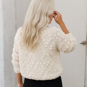 CHICWISH Hand Knit Wool Heart Yarn Open Front Cardigan Sweater Ivory OS